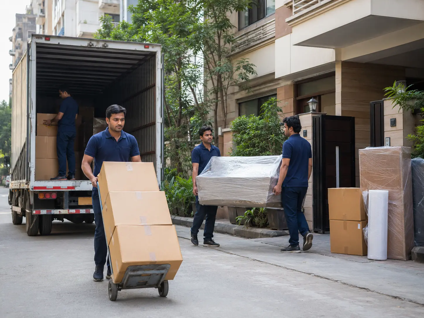 Professional packers and movers team loading household goods for shifting in Nirman Vihar Delhi
