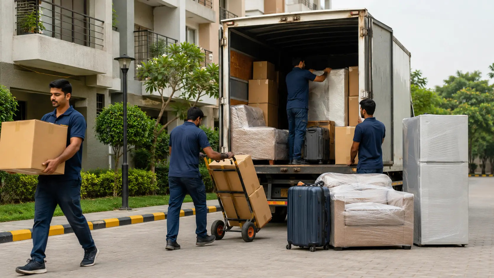 Packers and movers team loading household goods in Mayur Vihar Phase 3 Delhi